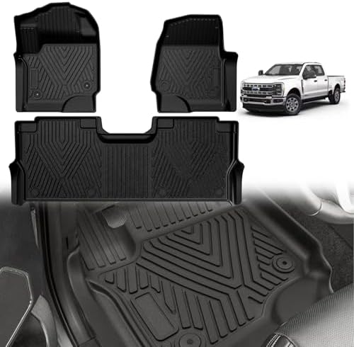 TripleAliners Floor Mats Compatible with Ford Ranger 2024 2025 SuperCrew Accessories All Weather Custom Fit 1st & 2nd Row TPE Truck Floor Liners Black