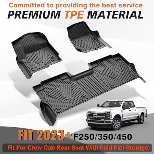 TripleAliners Floor Mats Compatible with Ford Ranger 2024 2025 SuperCrew Accessories All Weather Custom Fit 1st & 2nd Row TPE Truck Floor Liners Black