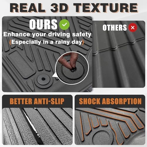 TripleAliners Floor Mats Compatible with Ford Ranger 2024 2025 SuperCrew Accessories All Weather Custom Fit 1st & 2nd Row TPE Truck Floor Liners Black