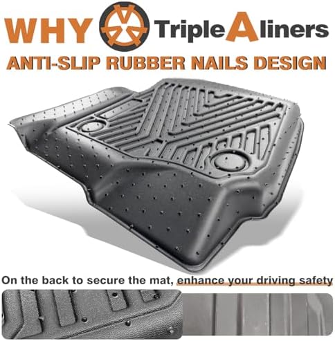 TripleAliners Floor Mats Compatible with Ford Ranger 2024 2025 SuperCrew Accessories All Weather Custom Fit 1st & 2nd Row TPE Truck Floor Liners Black
