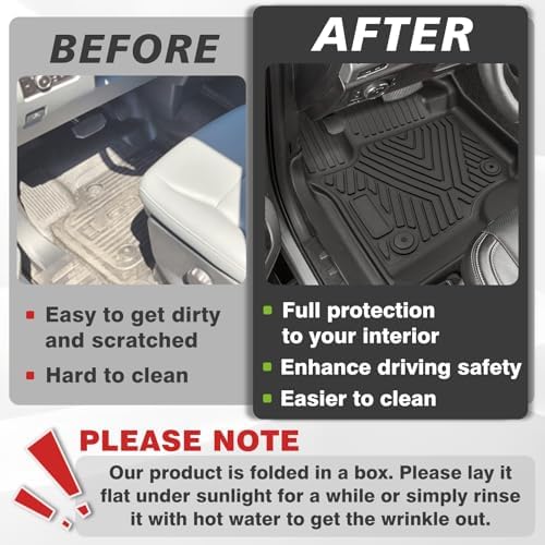 TripleAliners Floor Mats Compatible with Ford Ranger 2024 2025 SuperCrew Accessories All Weather Custom Fit 1st & 2nd Row TPE Truck Floor Liners Black