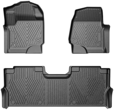 TripleAliners Floor Mats Compatible with Ford Ranger 2024 2025 SuperCrew Accessories All Weather Custom Fit 1st & 2nd Row TPE Truck Floor Liners Black