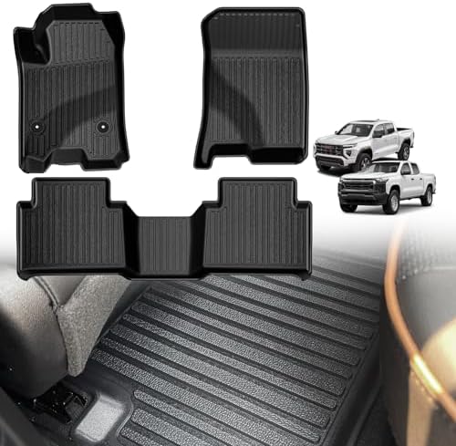 TripleAliners Floor Mats Compatible with Ford Ranger 2024 2025 SuperCrew Accessories All Weather Custom Fit 1st & 2nd Row TPE Truck Floor Liners Black
