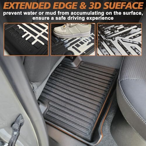 TripleAliners Floor Mats Compatible with Ford Ranger 2024 2025 SuperCrew Accessories All Weather Custom Fit 1st & 2nd Row TPE Truck Floor Liners Black