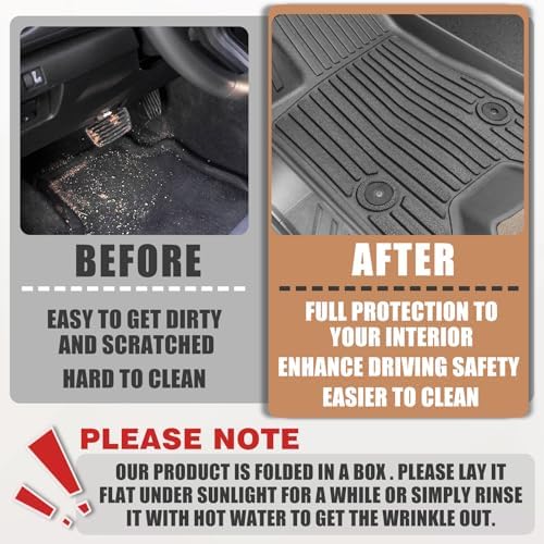 TripleAliners Floor Mats Compatible with Ford Ranger 2024 2025 SuperCrew Accessories All Weather Custom Fit 1st & 2nd Row TPE Truck Floor Liners Black