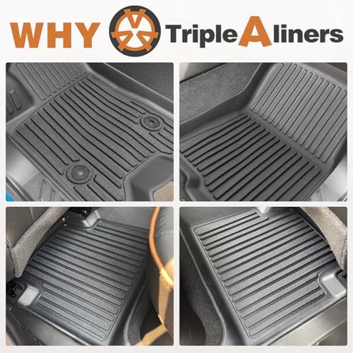 TripleAliners Floor Mats Compatible with Ford Ranger 2024 2025 SuperCrew Accessories All Weather Custom Fit 1st & 2nd Row TPE Truck Floor Liners Black