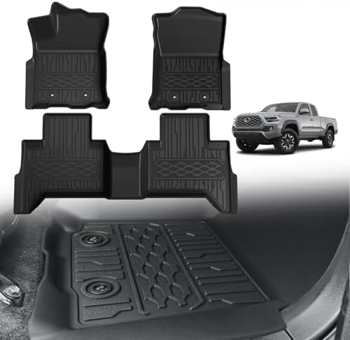 TripleAliners Floor Mats Compatible with Ford Ranger 2024 2025 SuperCrew Accessories All Weather Custom Fit 1st & 2nd Row TPE Truck Floor Liners Black