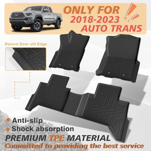 TripleAliners Floor Mats Compatible with Ford Ranger 2024 2025 SuperCrew Accessories All Weather Custom Fit 1st & 2nd Row TPE Truck Floor Liners Black