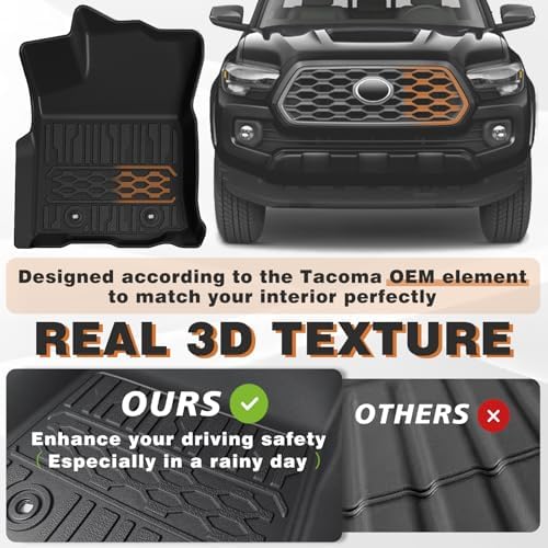 TripleAliners Floor Mats Compatible with Ford Ranger 2024 2025 SuperCrew Accessories All Weather Custom Fit 1st & 2nd Row TPE Truck Floor Liners Black