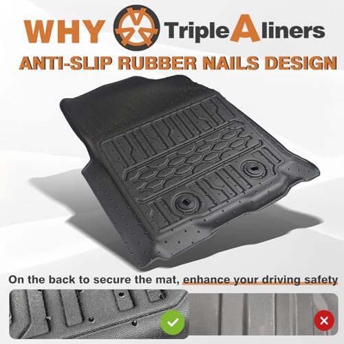 TripleAliners Floor Mats Compatible with Ford Ranger 2024 2025 SuperCrew Accessories All Weather Custom Fit 1st & 2nd Row TPE Truck Floor Liners Black