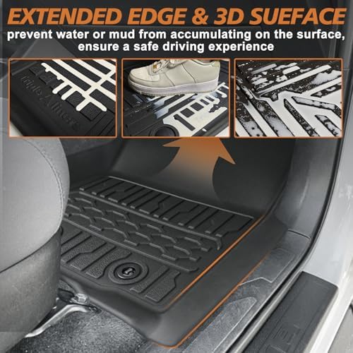 TripleAliners Floor Mats Compatible with Ford Ranger 2024 2025 SuperCrew Accessories All Weather Custom Fit 1st & 2nd Row TPE Truck Floor Liners Black