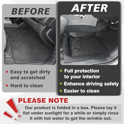 TripleAliners Floor Mats Compatible with Ford Ranger 2024 2025 SuperCrew Accessories All Weather Custom Fit 1st & 2nd Row TPE Truck Floor Liners Black