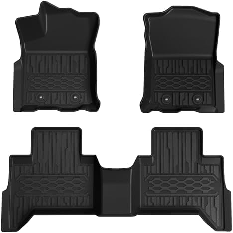 TripleAliners Floor Mats Compatible with Ford Ranger 2024 2025 SuperCrew Accessories All Weather Custom Fit 1st & 2nd Row TPE Truck Floor Liners Black
