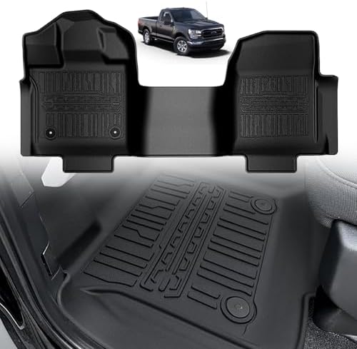 TripleAliners Floor Mats Compatible with Ford Ranger 2024 2025 SuperCrew Accessories All Weather Custom Fit 1st & 2nd Row TPE Truck Floor Liners Black