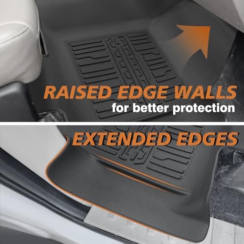 TripleAliners Floor Mats Compatible with Ford Ranger 2024 2025 SuperCrew Accessories All Weather Custom Fit 1st & 2nd Row TPE Truck Floor Liners Black