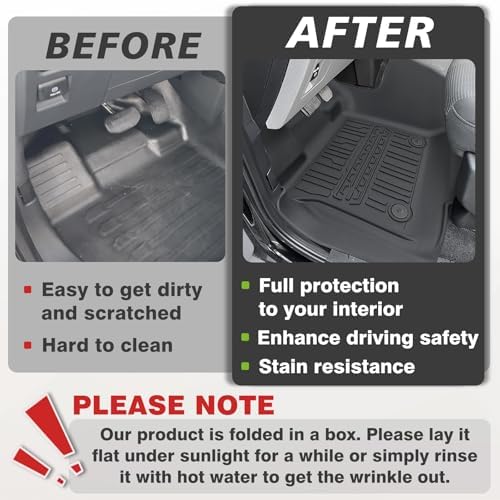 TripleAliners Floor Mats Compatible with Ford Ranger 2024 2025 SuperCrew Accessories All Weather Custom Fit 1st & 2nd Row TPE Truck Floor Liners Black