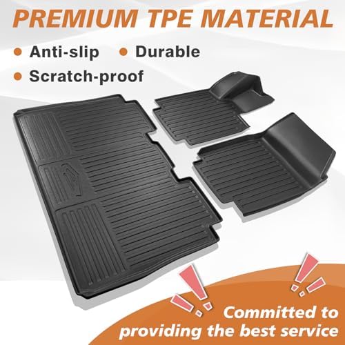 TripleAliners Floor Mats Compatible with Ford Ranger 2024 2025 SuperCrew Accessories All Weather Custom Fit 1st & 2nd Row TPE Truck Floor Liners Black