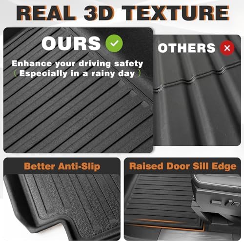 TripleAliners Floor Mats Compatible with Ford Ranger 2024 2025 SuperCrew Accessories All Weather Custom Fit 1st & 2nd Row TPE Truck Floor Liners Black