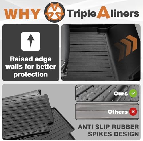 TripleAliners Floor Mats Compatible with Ford Ranger 2024 2025 SuperCrew Accessories All Weather Custom Fit 1st & 2nd Row TPE Truck Floor Liners Black