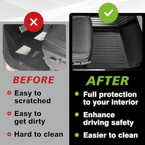 TripleAliners Floor Mats Compatible with Ford Ranger 2024 2025 SuperCrew Accessories All Weather Custom Fit 1st & 2nd Row TPE Truck Floor Liners Black