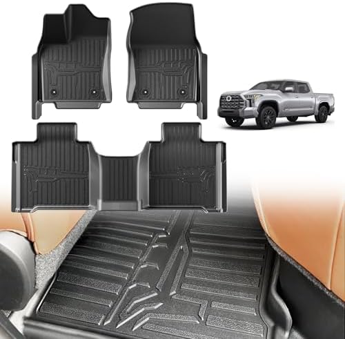 TripleAliners Floor Mats Compatible with Ford Ranger 2024 2025 SuperCrew Accessories All Weather Custom Fit 1st & 2nd Row TPE Truck Floor Liners Black