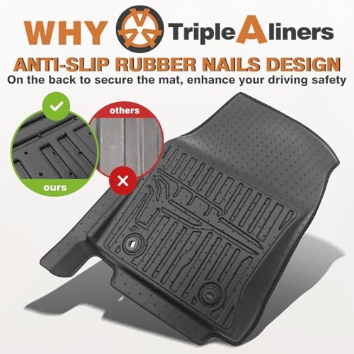 TripleAliners Floor Mats Compatible with Ford Ranger 2024 2025 SuperCrew Accessories All Weather Custom Fit 1st & 2nd Row TPE Truck Floor Liners Black