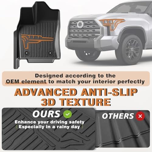 TripleAliners Floor Mats Compatible with Ford Ranger 2024 2025 SuperCrew Accessories All Weather Custom Fit 1st & 2nd Row TPE Truck Floor Liners Black