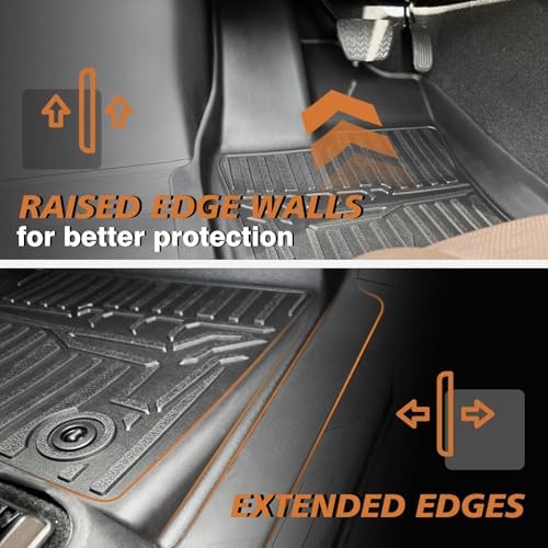 TripleAliners Floor Mats Compatible with Ford Ranger 2024 2025 SuperCrew Accessories All Weather Custom Fit 1st & 2nd Row TPE Truck Floor Liners Black