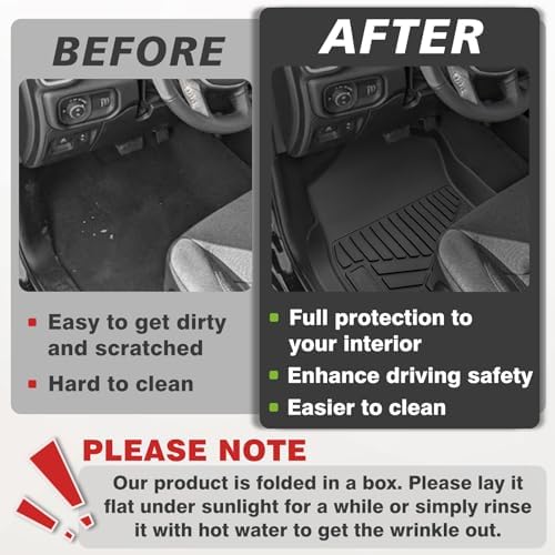 TripleAliners Floor Mats Compatible with Ford Ranger 2024 2025 SuperCrew Accessories All Weather Custom Fit 1st & 2nd Row TPE Truck Floor Liners Black