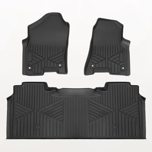 TripleAliners Floor Mats Compatible with Ford Ranger 2024 2025 SuperCrew Accessories All Weather Custom Fit 1st & 2nd Row TPE Truck Floor Liners Black