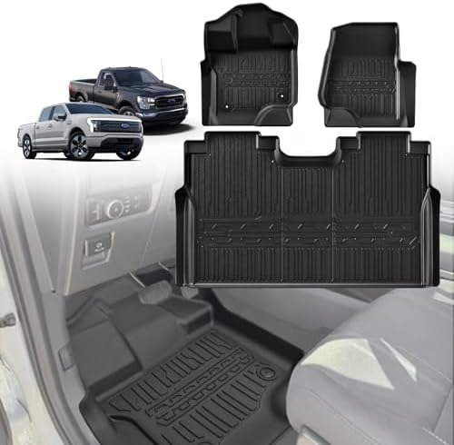 TripleAliners Floor Mats Compatible with Ford Ranger 2024 2025 SuperCrew Accessories All Weather Custom Fit 1st & 2nd Row TPE Truck Floor Liners Black