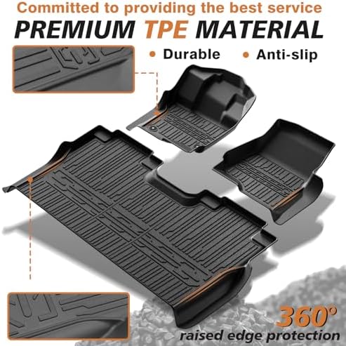 TripleAliners Floor Mats Compatible with Ford Ranger 2024 2025 SuperCrew Accessories All Weather Custom Fit 1st & 2nd Row TPE Truck Floor Liners Black