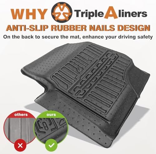 TripleAliners Floor Mats Compatible with Ford Ranger 2024 2025 SuperCrew Accessories All Weather Custom Fit 1st & 2nd Row TPE Truck Floor Liners Black