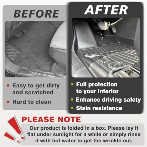 TripleAliners Floor Mats Compatible with Ford Ranger 2024 2025 SuperCrew Accessories All Weather Custom Fit 1st & 2nd Row TPE Truck Floor Liners Black