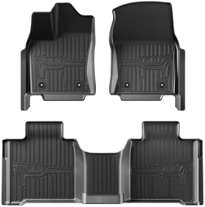 TripleAliners Floor Mats Compatible with Ford Ranger 2024 2025 SuperCrew Accessories All Weather Custom Fit 1st & 2nd Row TPE Truck Floor Liners Black
