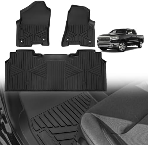 TripleAliners Floor Mats Compatible with Ford Ranger 2024 2025 SuperCrew Accessories All Weather Custom Fit 1st & 2nd Row TPE Truck Floor Liners Black
