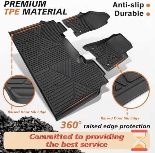 TripleAliners Floor Mats Compatible with Ford Ranger 2024 2025 SuperCrew Accessories All Weather Custom Fit 1st & 2nd Row TPE Truck Floor Liners Black