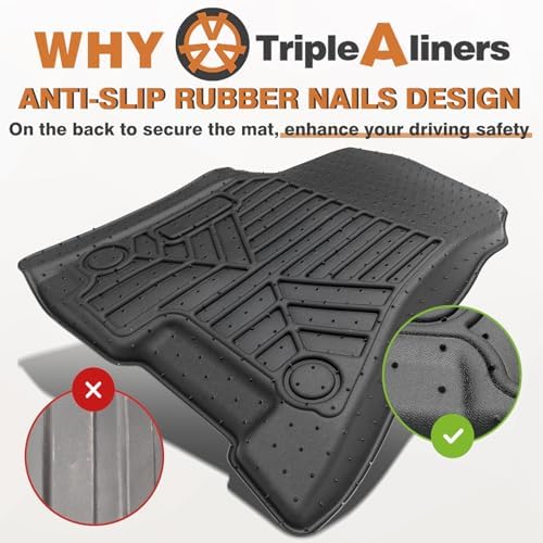 TripleAliners Floor Mats Compatible with Ford Ranger 2024 2025 SuperCrew Accessories All Weather Custom Fit 1st & 2nd Row TPE Truck Floor Liners Black