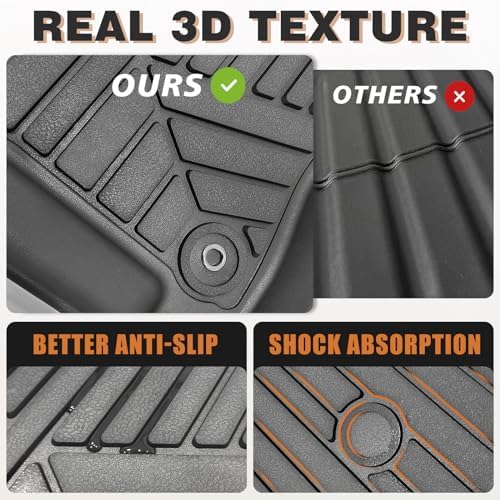 TripleAliners Floor Mats Compatible with Ford Ranger 2024 2025 SuperCrew Accessories All Weather Custom Fit 1st & 2nd Row TPE Truck Floor Liners Black