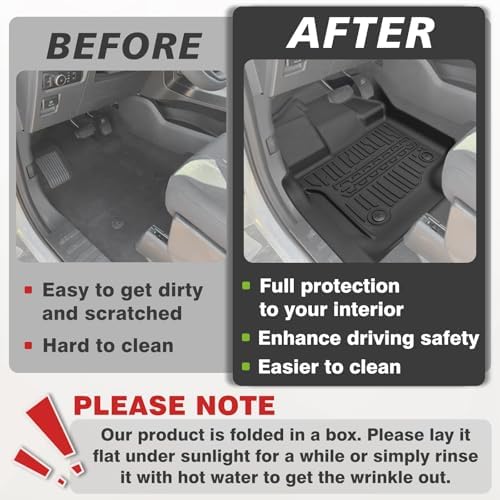 TripleAliners Floor Mats Compatible with Ford Ranger 2024 2025 SuperCrew Accessories All Weather Custom Fit 1st & 2nd Row TPE Truck Floor Liners Black