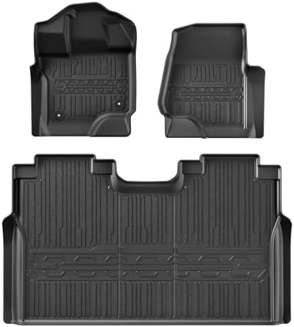 TripleAliners Floor Mats Compatible with Ford Ranger 2024 2025 SuperCrew Accessories All Weather Custom Fit 1st & 2nd Row TPE Truck Floor Liners Black