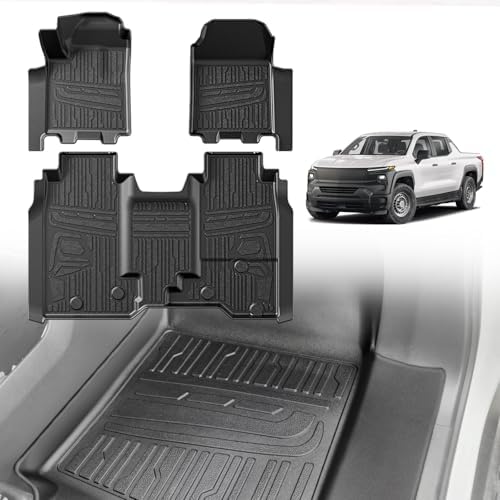 TripleAliners Floor Mats Compatible with Ford Ranger 2024 2025 SuperCrew Accessories All Weather Custom Fit 1st & 2nd Row TPE Truck Floor Liners Black