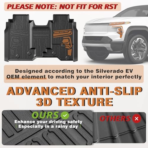 TripleAliners Floor Mats Compatible with Ford Ranger 2024 2025 SuperCrew Accessories All Weather Custom Fit 1st & 2nd Row TPE Truck Floor Liners Black