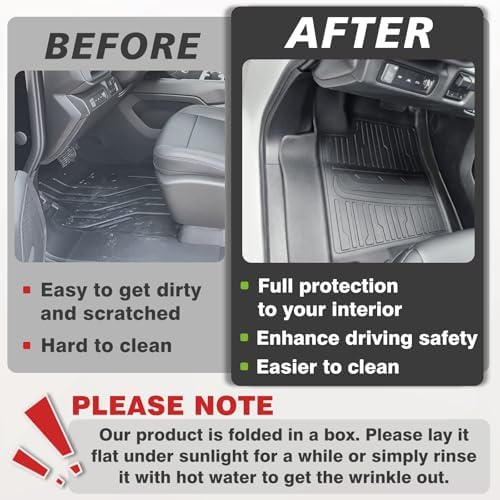 TripleAliners Floor Mats Compatible with Ford Ranger 2024 2025 SuperCrew Accessories All Weather Custom Fit 1st & 2nd Row TPE Truck Floor Liners Black