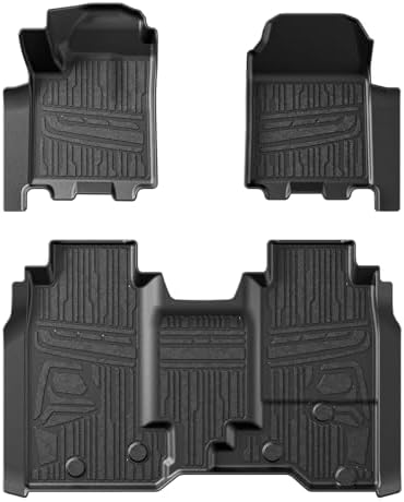TripleAliners Floor Mats Compatible with Ford Ranger 2024 2025 SuperCrew Accessories All Weather Custom Fit 1st & 2nd Row TPE Truck Floor Liners Black