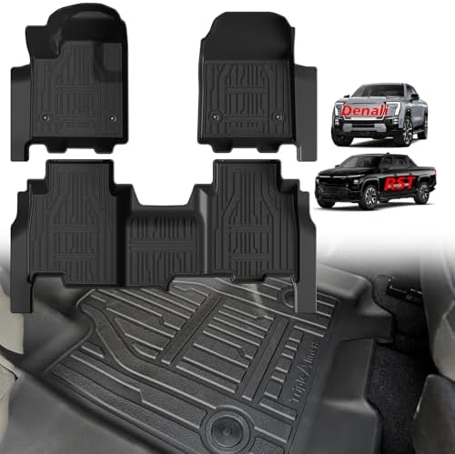 TripleAliners Floor Mats Compatible with Ford Ranger 2024 2025 SuperCrew Accessories All Weather Custom Fit 1st & 2nd Row TPE Truck Floor Liners Black