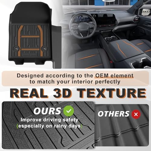 TripleAliners Floor Mats Compatible with Ford Ranger 2024 2025 SuperCrew Accessories All Weather Custom Fit 1st & 2nd Row TPE Truck Floor Liners Black