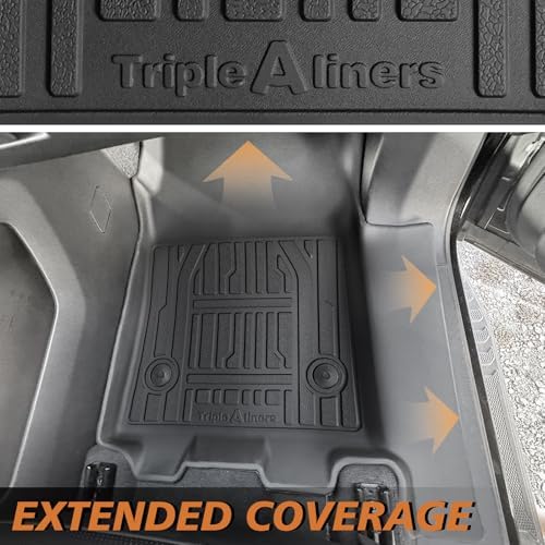 TripleAliners Floor Mats Compatible with Ford Ranger 2024 2025 SuperCrew Accessories All Weather Custom Fit 1st & 2nd Row TPE Truck Floor Liners Black