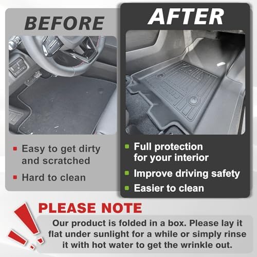 TripleAliners Floor Mats Compatible with Ford Ranger 2024 2025 SuperCrew Accessories All Weather Custom Fit 1st & 2nd Row TPE Truck Floor Liners Black