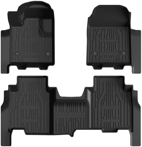 TripleAliners Floor Mats Compatible with Ford Ranger 2024 2025 SuperCrew Accessories All Weather Custom Fit 1st & 2nd Row TPE Truck Floor Liners Black